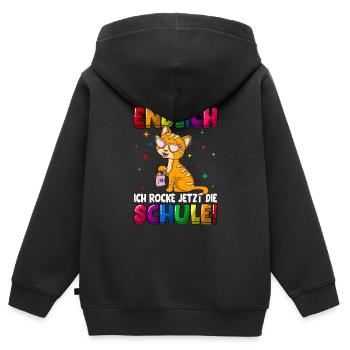 Endlich ich rocke jetzt die Schule Kätzchen - Kinder Premium Organic Zip Hoodie - Schwarz - Hinten - AI Model Kid Male (0cm)