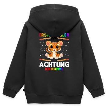 Erstklässler Achtung ich komme - Kinder Premium Organic Zip Hoodie - Schwarz - Hinten - AI Model Kid Male (0cm)