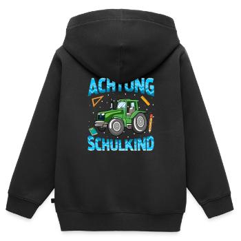 Einschulung Achtung Schulkind Geschenk Traktor - Kinder Premium Organic Zip Hoodie - Schwarz - Hinten - AI Model Kid Male (0cm)