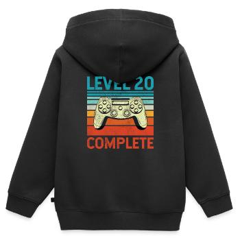 Level 20 Complete - Kinder Premium Organic Zip Hoodie - Schwarz - Hinten - AI Model Kid Male (0cm)