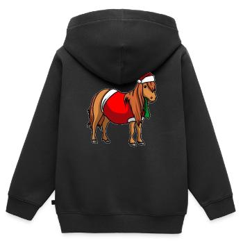 Poney chapeau de Noël - Sweat Premium à capuche zippé enfant bio - noir - Dos - AI Model Kid Male (0cm)
