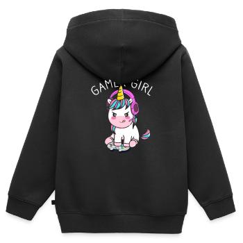 Gamer Girl Gamer Licorne - Sweat Premium à capuche zippé enfant bio - noir - Dos - AI Model Kid Male (0cm)