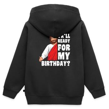 Weihnachten Dezember 2022 Happy Birth Jesus Ready - Kinder Premium Organic Zip Hoodie - Schwarz - Hinten - AI Model Kid Male (0cm)