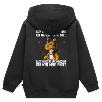 Fass mein Kaffee an und ich klatsch dich Kaffee - Kinder Premium Organic Zip Hoodie - Schwarz - Hinten - AI Model Kid Male (0cm)