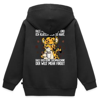 Fass mein Kaffee an und ich klatsch dich Kaffee - Kinder Premium Organic Zip Hoodie - Schwarz - Hinten - AI Model Kid Male (0cm)