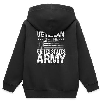 Patriot Américain Vétéran De L'Armée - Sweat Premium à capuche zippé enfant bio - noir - Dos - AI Model Kid Male (0cm)