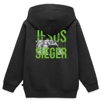 Jesus ist Sieger - Kinder Premium Organic Zip Hoodie - Schwarz - Hinten - AI Model Kid Male (0cm)