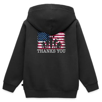 Unterstützung für ehemalige US-Patriot-Soldaten - Kinder Premium Organic Zip Hoodie - Schwarz - Hinten - AI Model Kid Male (0cm)