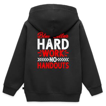 Col bleu Travail acharné Pas de documents 2 - Sweat Premium à capuche zippé enfant bio - noir - Dos - AI Model Kid Male (0cm)