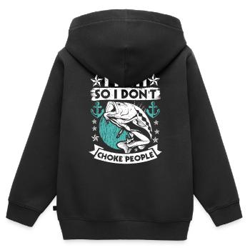 Je pêche pour ne pas étouffer les gens - Sweat Premium à capuche zippé enfant bio - noir - Dos - AI Model Kid Male (0cm)