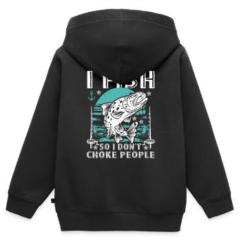 Je pêche pour ne pas étouffer les gens - Sweat Premium à capuche zippé enfant bio - noir - Dos - AI Model Kid Male (0cm)