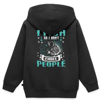 Je pêche donc je n’ai pas de drôle - Sweat Premium à capuche zippé enfant bio - noir - Dos - AI Model Kid Male (0cm)