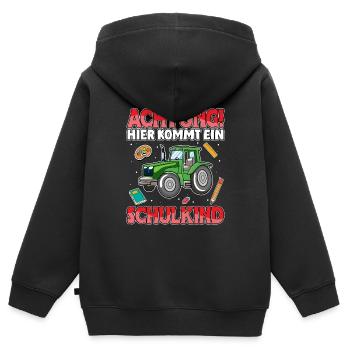 Achtung hier kommt ein Schulkind Traktor Schule - Kinder Premium Organic Zip Hoodie - Schwarz - Hinten - AI Model Kid Male (0cm)