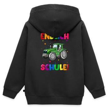 Endlich Schule Traktor 1. Klasse - Kinder Premium Organic Zip Hoodie - Schwarz - Hinten - AI Model Kid Male (0cm)