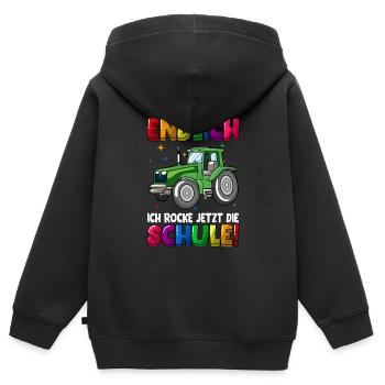 Endlich jetzt rocke ich die Schule Einschulung - Kinder Premium Organic Zip Hoodie - Schwarz - Hinten - AI Model Kid Male (0cm)