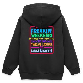 Je suis sur le point de faire douze brassées de lessive - Sweat Premium à capuche zippé enfant bio - noir - Dos - AI Model Kid Male (0cm)