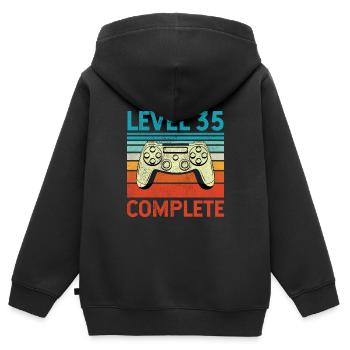 Level 35 Complete - Kinder Premium Organic Zip Hoodie - Schwarz - Hinten - AI Model Kid Male (0cm)