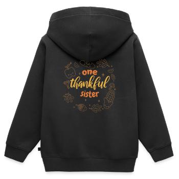 One Thankful Sister Thanksgiving - Kinder Premium Organic Zip Hoodie - Schwarz - Hinten - AI Model Kid Male (0cm)