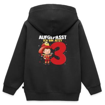 Aufgepasst ich bin jetzt 3 Jahre - Geschenk Feuerw - Kinder Premium Organic Zip Hoodie - Schwarz - Hinten - AI Model Kid Male (0cm)