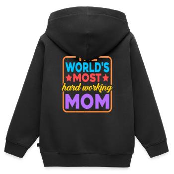 La maman la plus travailleuse du monde 2 - Sweat Premium à capuche zippé enfant bio - noir - Dos - AI Model Kid Male (0cm)