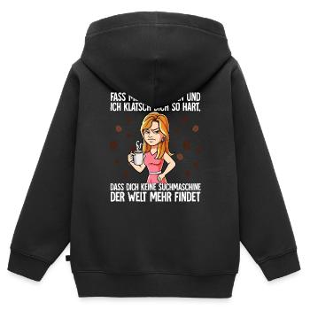 Fass mein Kaffee an und ich klatsch dich Kaffee - Kinder Premium Organic Zip Hoodie - Schwarz - Hinten - AI Model Kid Male (0cm)