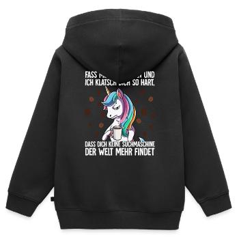Fass mein Kaffee an und ich klatsch dich Kaffee - Kinder Premium Organic Zip Hoodie - Schwarz - Hinten - AI Model Kid Male (0cm)