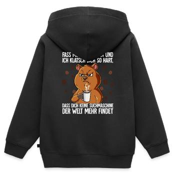 Fass mein Kaffee an und ich klatsch dich Kaffee - Kinder Premium Organic Zip Hoodie - Schwarz - Hinten - AI Model Kid Male (0cm)