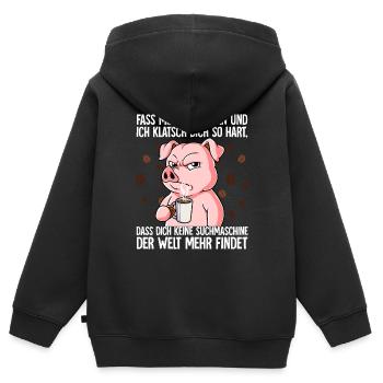 Fass mein Kaffee an und ich klatsch dich Kaffee - Kinder Premium Organic Zip Hoodie - Schwarz - Hinten - AI Model Kid Male (0cm)