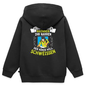 Reicht Mir Den Brenner Ihr Narren Der König Will - Kinder Premium Organic Zip Hoodie - Schwarz - Hinten - AI Model Kid Male (0cm)