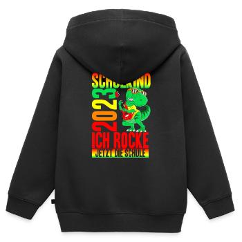 Schulkind 2023 Ich Rocke Jetzt Die Schule - Dino S - Kinder Premium Organic Zip Hoodie - Schwarz - Hinten - AI Model Kid Male (0cm)