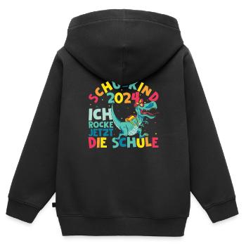 Schulkind 2024 Ich Rocke Jetzt Die Schule - Dino S - Kinder Premium Organic Zip Hoodie - Schwarz - Hinten - AI Model Kid Male (0cm)