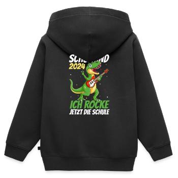 Schulkind 2024 Ich Rocke Jetzt Die Schule - Dino S - Kinder Premium Organic Zip Hoodie - Schwarz - Hinten - AI Model Kid Male (0cm)