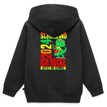 Schulkind 2024 Ich Rocke Jetzt Die Schule - Dino E - Kinder Premium Organic Zip Hoodie - Schwarz - Hinten - AI Model Kid Male (0cm)