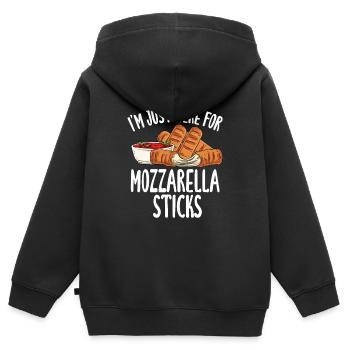 Ich bin nur wegen der Mozzarella-Sticks hier - Kinder Premium Organic Zip Hoodie - Schwarz - Hinten - AI Model Kid Male (0cm)