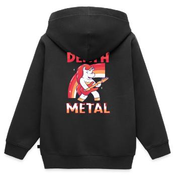 Kawaii Licorne Arc-en-ciel Métal Musique Amateur de Rock - Sweat Premium à capuche zippé enfant bio - noir - Dos - AI Model Kid Male (0cm)