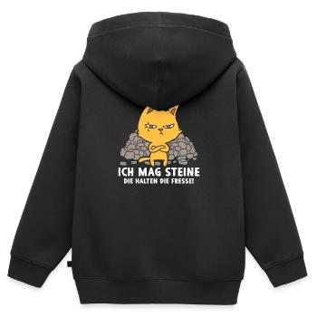 Ich mag Steine die halten die Fresse - Kinder Premium Organic Zip Hoodie - Schwarz - Hinten - AI Model Kid Male (0cm)