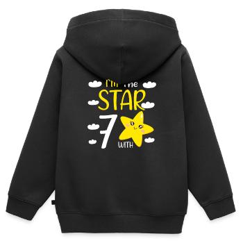 Fille d’anniversaire de 7 ans à The Star avec 7 - Sweat Premium à capuche zippé enfant bio - noir - Dos - AI Model Kid Male (0cm)