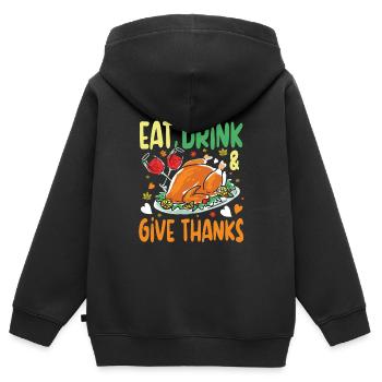 Eat Drink Give Thanks Danken für die Familie - Kinder Premium Organic Zip Hoodie - Schwarz - Hinten - AI Model Kid Male (0cm)