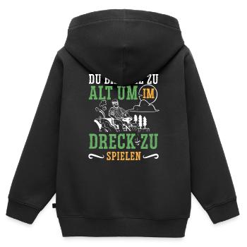 Du bist nie zu alt im Dreck zu spielen Bauer - Kinder Premium Organic Zip Hoodie - Schwarz - Hinten - AI Model Kid Male (0cm)