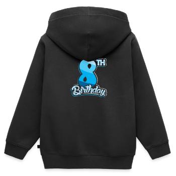 8e anniversaire Enfants Huit ans - Sweat Premium à capuche zippé enfant bio - noir - Dos - AI Model Kid Male (0cm)