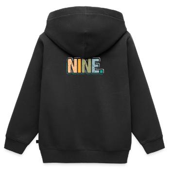 9e anniversaire Enfants Neuf ans - Sweat Premium à capuche zippé enfant bio - noir - Dos - AI Model Kid Male (0cm)