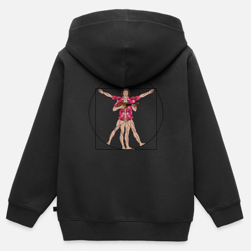 Uke Vitruvian Joueur de ukulélé Drôle de ukulélé - Sweat Premium à capuche zippé enfant bio - noir