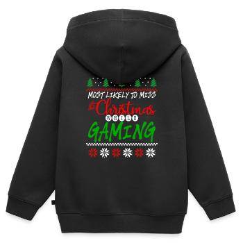 Les plus susceptibles de manquer Noël en jouant 4 - Sweat Premium à capuche zippé enfant bio - noir - Dos - AI Model Kid Male (0cm)