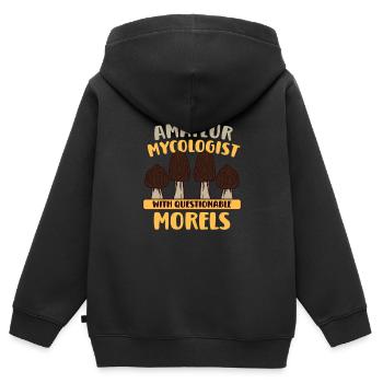 Morels Mushroom Picker Mushroom Farmer Mushroom - Sweat Premium à capuche zippé enfant bio - noir - Dos - AI Model Kid Male (0cm)
