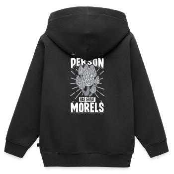 Morels Mushroom Picker Mushroom Farmer Mushroom - Sweat Premium à capuche zippé enfant bio - noir - Dos - AI Model Kid Male (0cm)