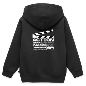 Kameramann Klappe Kamermann - Kinder Premium Organic Zip Hoodie - Schwarz - Hinten - AI Model Kid Male (0cm)
