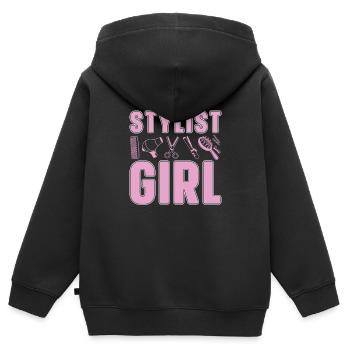 Coiffeur Coiffeur Coiffeur - Sweat Premium à capuche zippé enfant bio - noir - Dos - AI Model Kid Male (0cm)