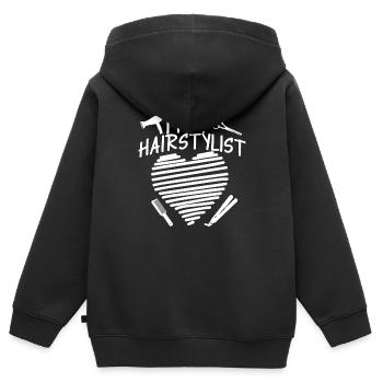 Coiffeur Coiffeur Coiffeur - Sweat Premium à capuche zippé enfant bio - noir - Dos - AI Model Kid Male (0cm)