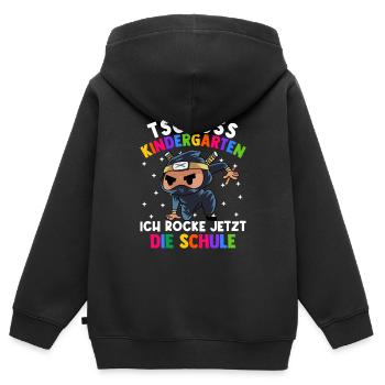 Tschüss Kindergarten ich rocke jetzt die Schule - Kinder Premium Organic Zip Hoodie - Schwarz - Hinten - AI Model Kid Male (0cm)