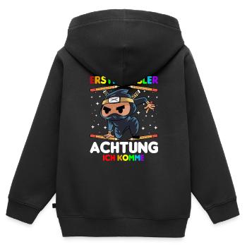Erstklässler Achtung ich komme - Kinder Premium Organic Zip Hoodie - Schwarz - Hinten - AI Model Kid Male (0cm)